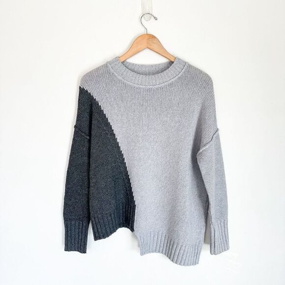 Zaket & Plover Wool Cashmere Blend Color Block Mock Neck Step Hem Neutral Sweate - Picture 1 of 8